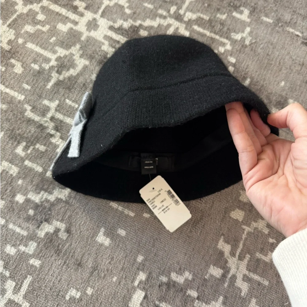 NWT Black Wool 1930 Women’s Vintage inspired derby hat Grey Bow side bucket bowl